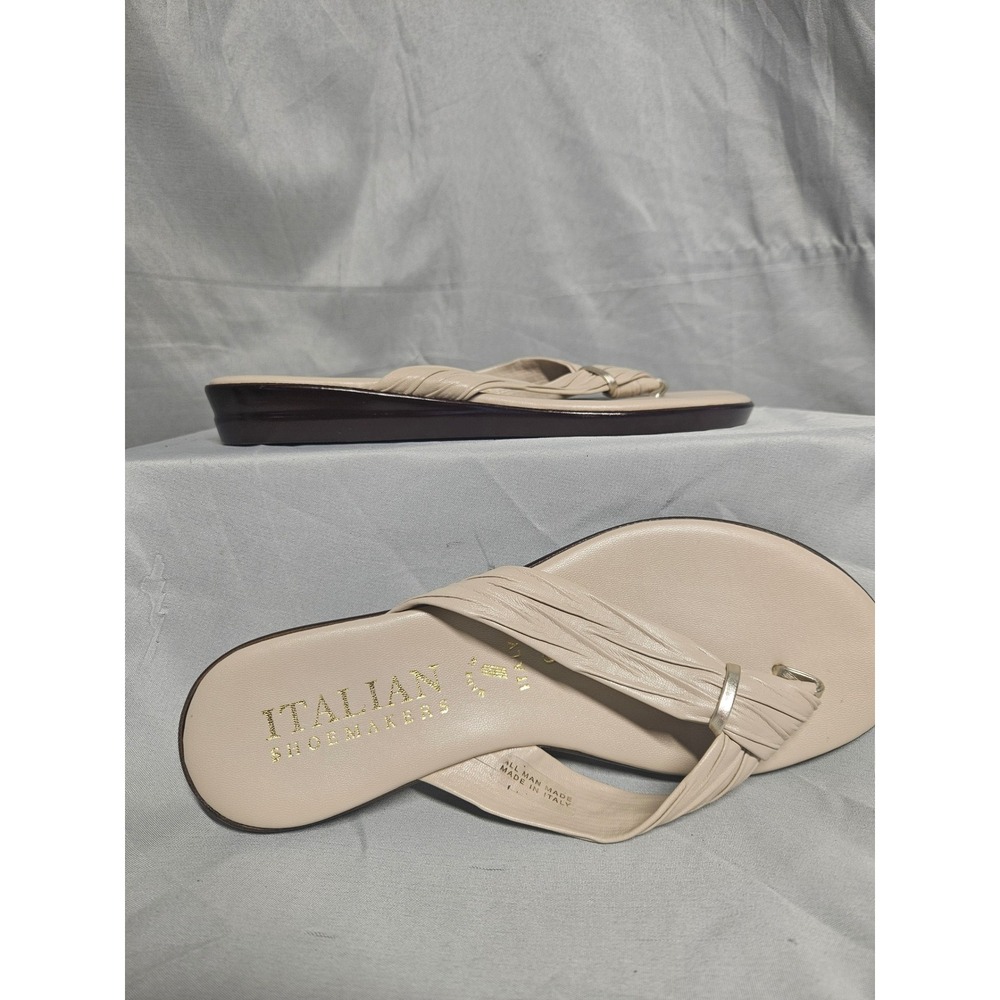 Italian Shoemakers Womens Beige Ruched Thong Wedge Sandals Made in Italy Size 6 - Picture 6 of 8